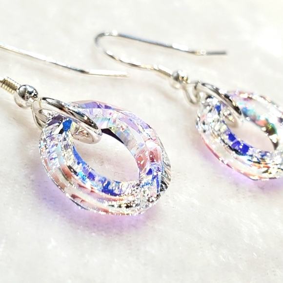 Swarovski Crystal circle Aurora Borealis earrings - Picture 1 of 5